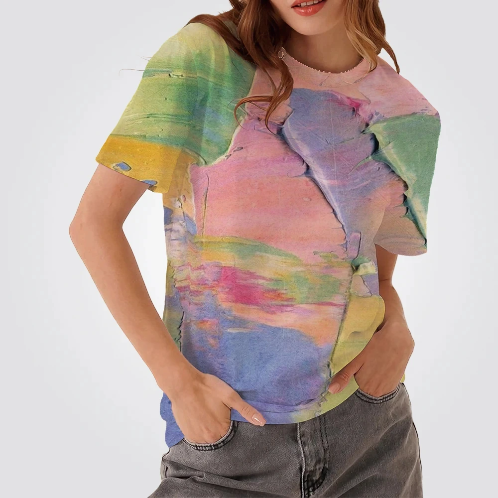 Summer Oil Painting Colorful 3D Print T-shirts Women Streetwear Casual Fashion Short Sleeve T Shirt O-neck Tees Tops Clothing