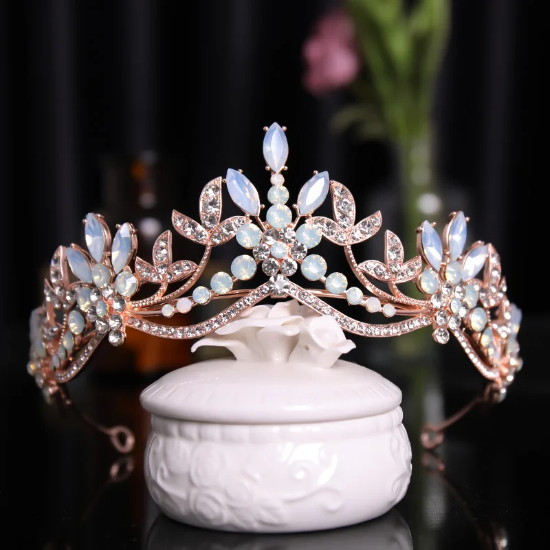 Bridal White Crown Headwear Wedding Birthday Crown Headdress Rhinestones Retro Useful Bridal Black Crown Headwear NA Shine