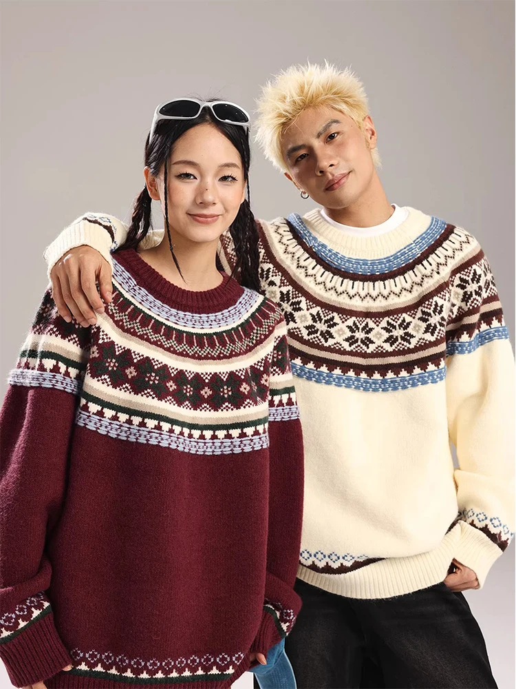 

Вязаный свитер в стиле ретро-колледж с узором Фейр-айл, парные топы, мягкий, теплый, длинный рукав, для создания праздничной атмосферы
