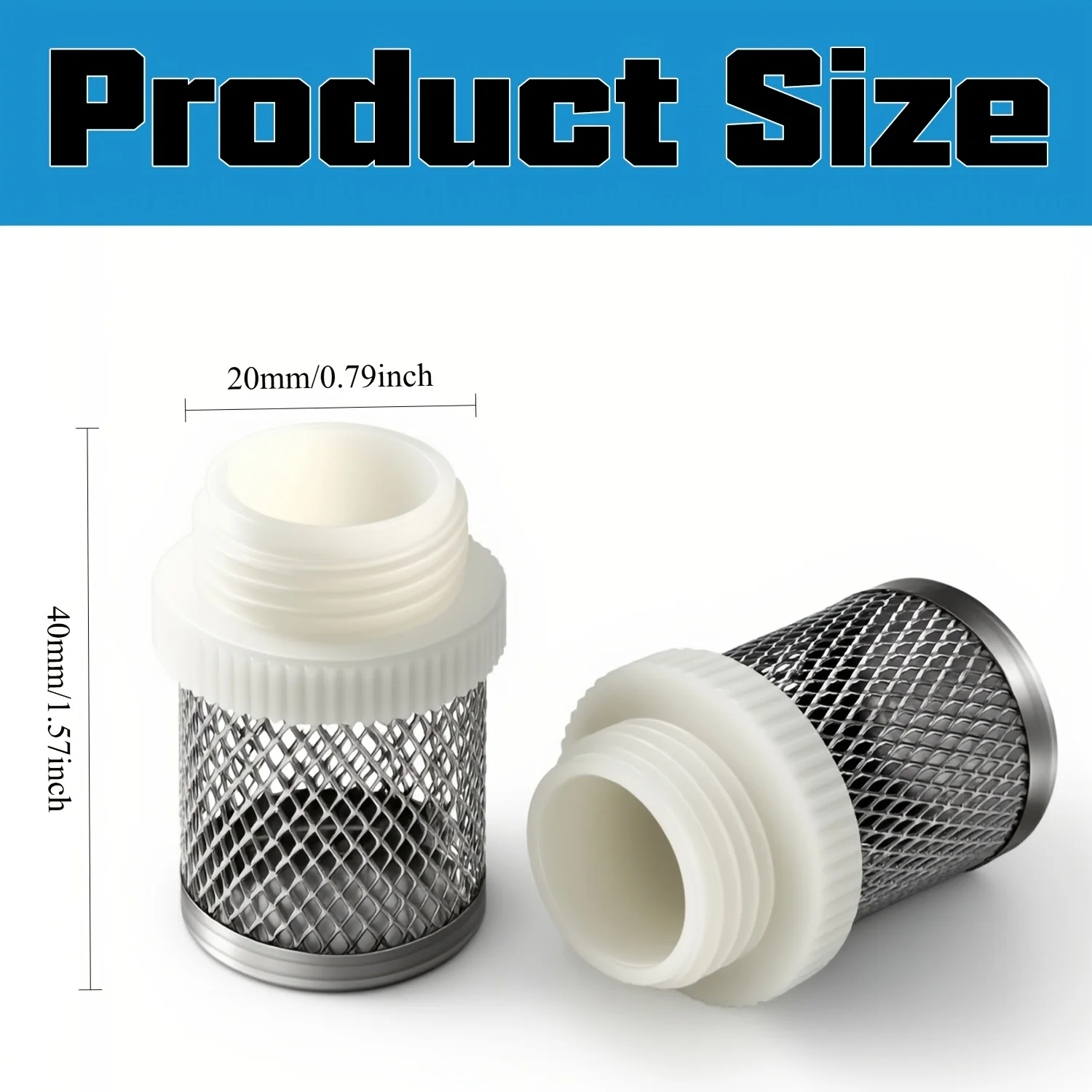 2Pcs 1/2 Inch Thread Anti-Clog Filter Head Stainless Steel Mesh Fish Tank Water Pump Inlet Water Pipe Impurity Filter Accessory