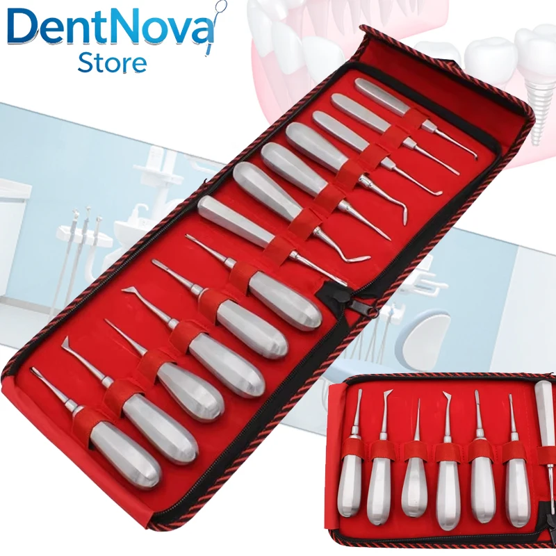 

13PCS Dental Luxating Elevator Set Stainless Steel Thin Curved Root Elevators for Tooth Extraction Oral Surgery Implant