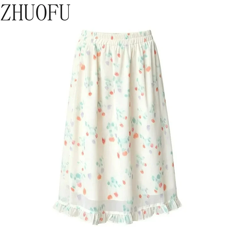 Korean Design Fresh Halation Floral Women's Skirt 2026 Summer New Idyllic Splicing Lace Temperament A-line Thin Skirts Ladies
