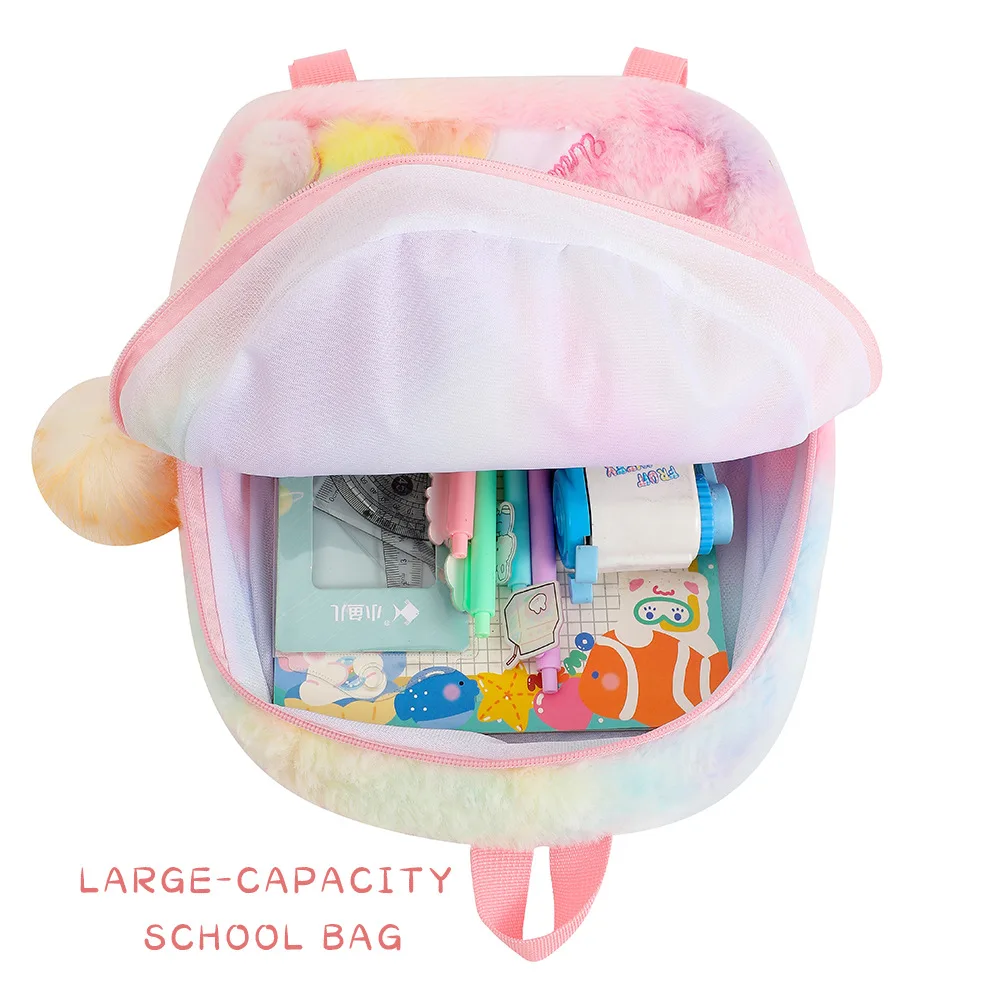 Personalisierte Stickerei Plüsch Einhorn Rucksack, Nette Mini Einhorn Rucksack Geschenk für Mädchen Schule Taschen Kawaii Flauschigen Fuzzy tasche