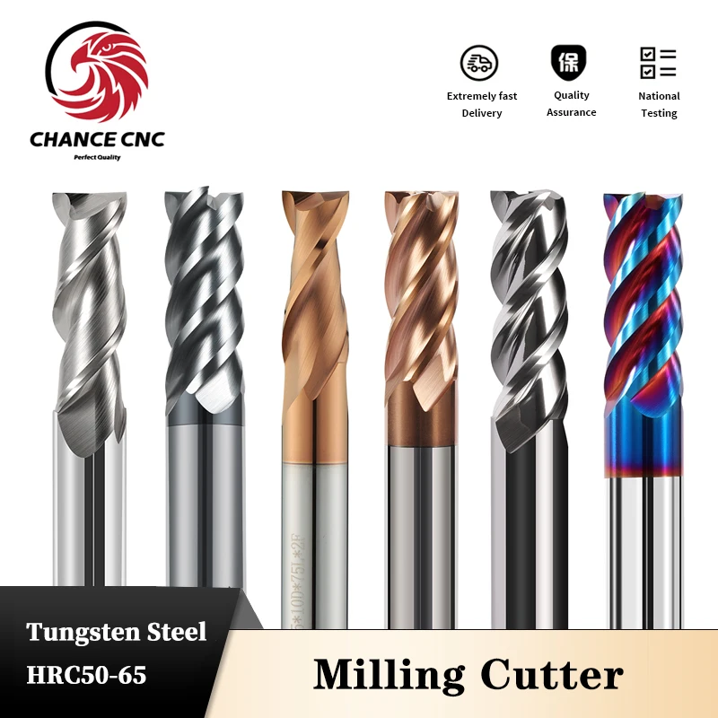 

Carbide Milling Cutter HRC50 55 65 metal CNC tool end mill 2 3 4 Flute Coating alloy Tungsten Steel cutting set End Mills