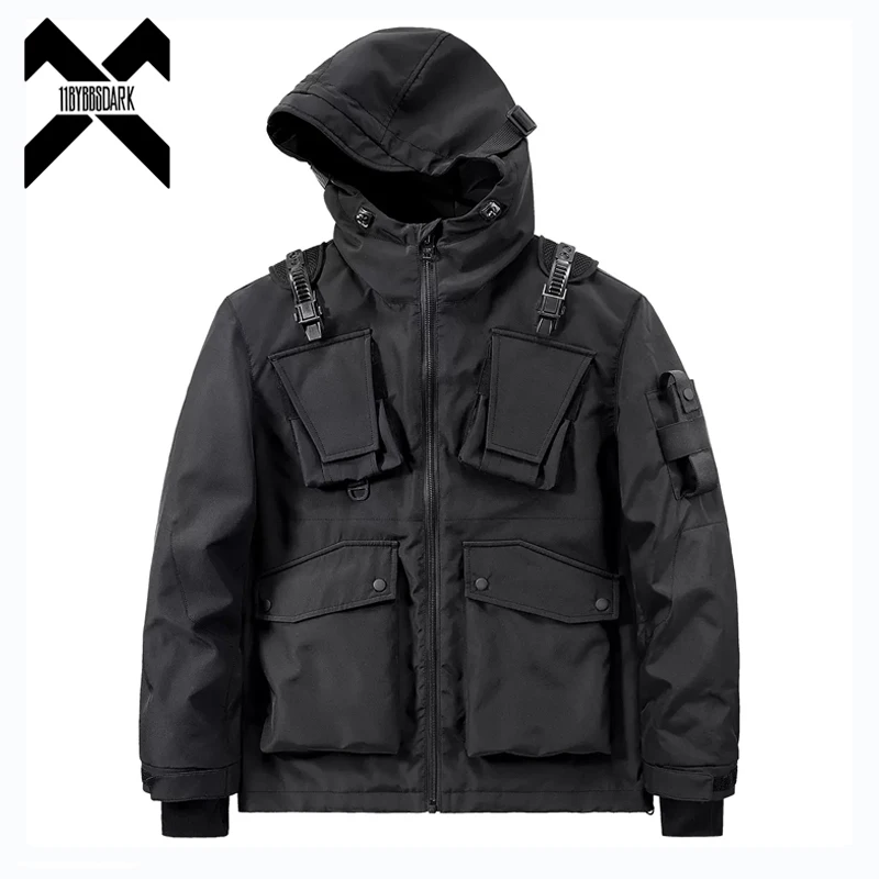 

2024 Tactical Hooded Jackets Men Functional Multi Pockets Coats Windbreaker Hip Hop Streetwear Male Clothes Techwear