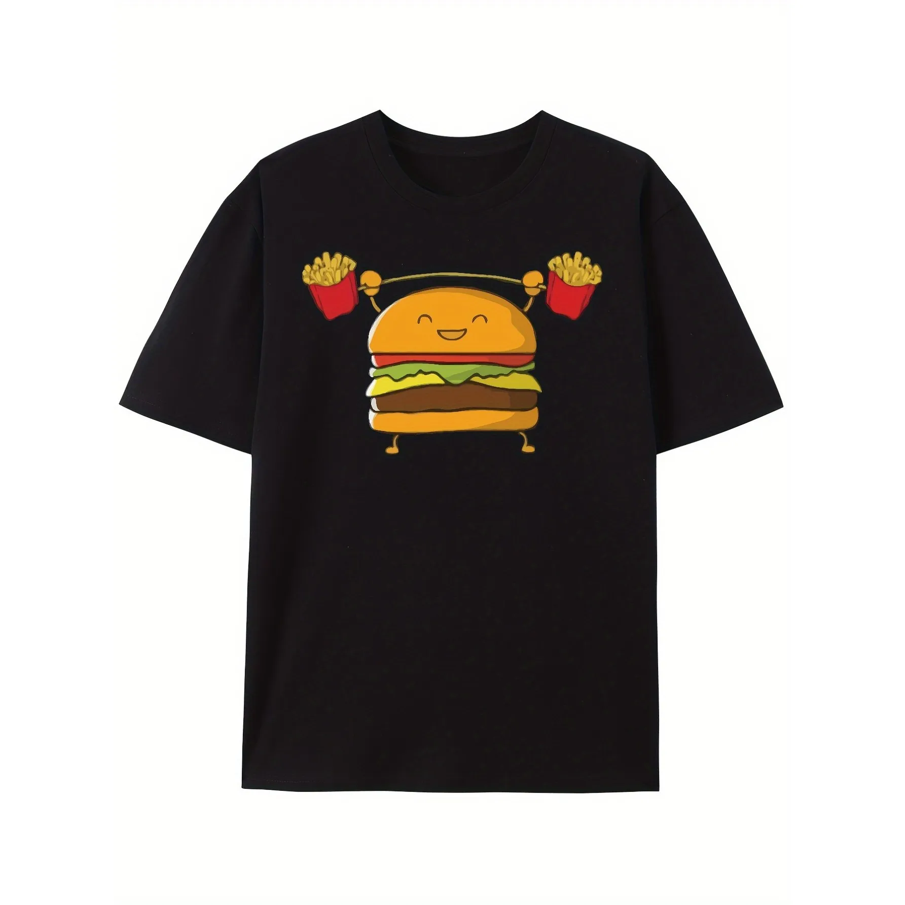 Funny Lifting Hamburger Graphic Tee for Men, Loose Fit Cotton Short Sleeve Round Neck T-Shirt