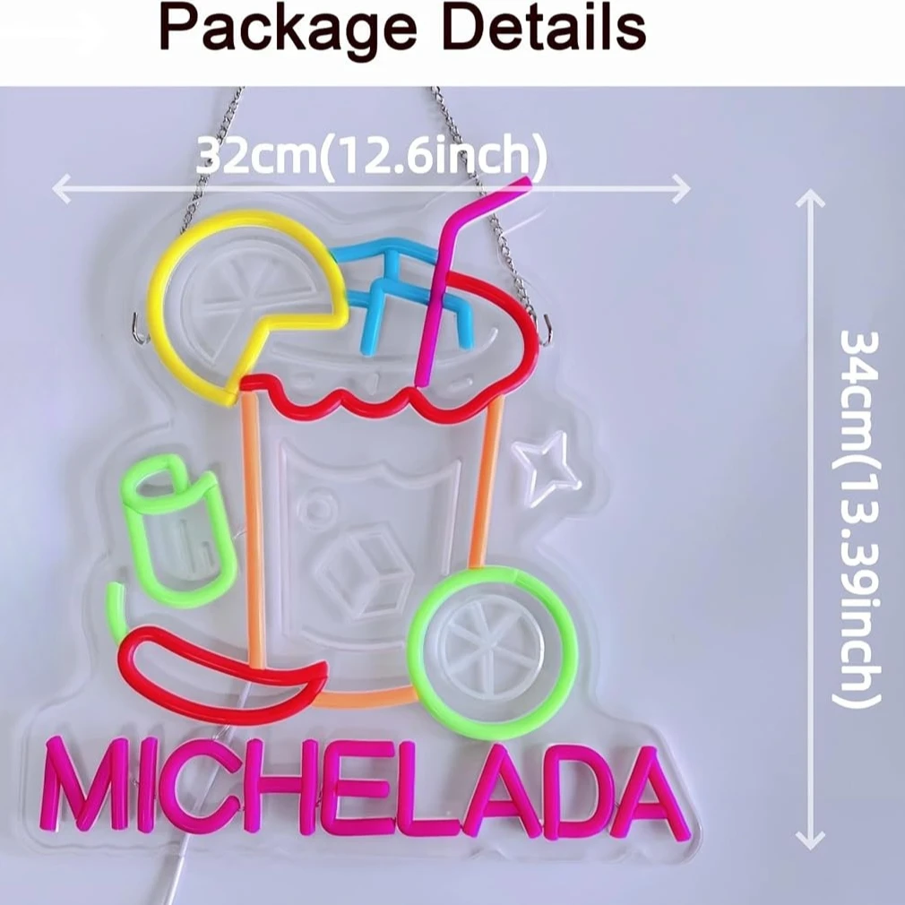 Michelada Neon Sign LED Cocktail Neon Lights for Mexican Restaurant Bar Man Cave Kitchen Party Home Hanging Decor USB Dimmable
