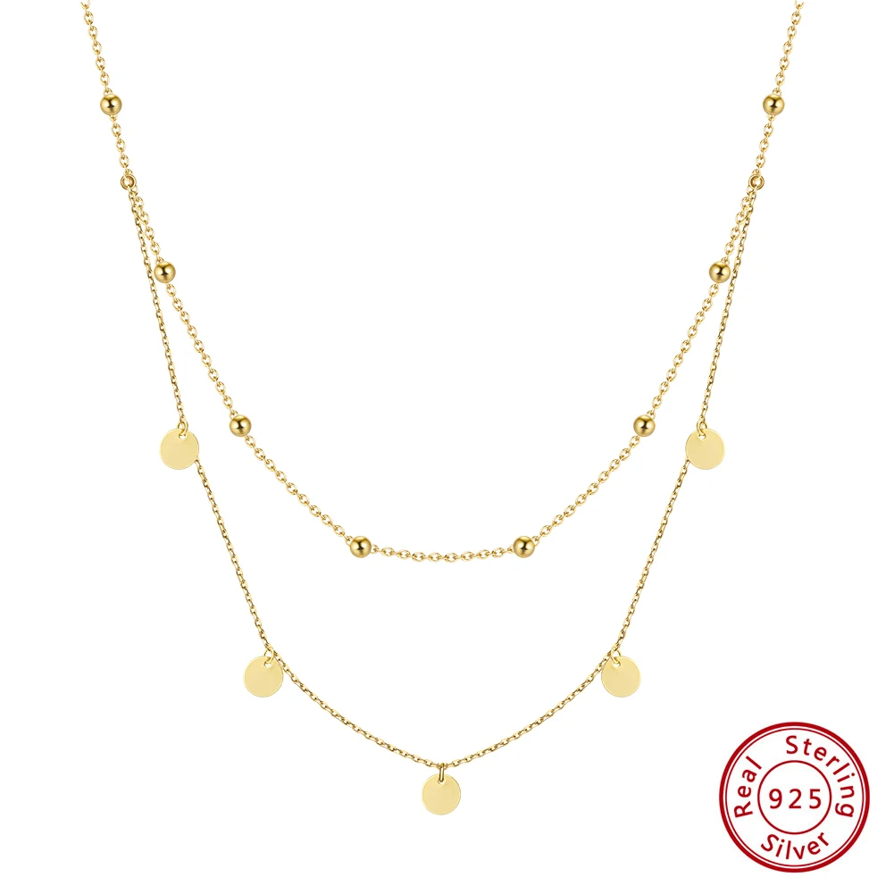 

Kiss Mandy Double-layered Sequins Chokers Necklace 925 Sterling Silver Creative Simple Beads Chain Wedding Bride Jewelry BQN21