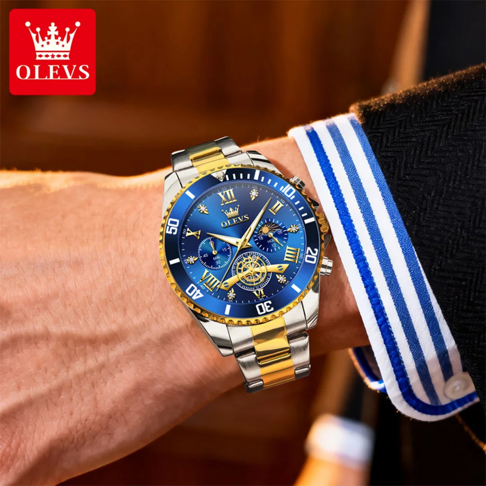 OLEVS Watches for Men Classic with Date Business Dress Luxury Big Face Waterproof Luminous Analog Stainless Steel Male Watch
