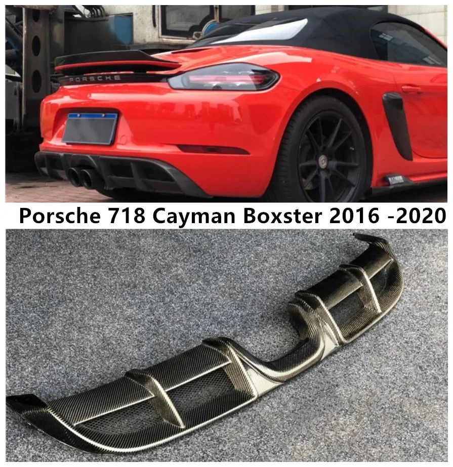 Rear Bumper Diffuser For Porsche 718 Cayman Boxster 2016 2017 2018 2019 2020 Trunk Door Lip Spoiler Real Carbon Fiber