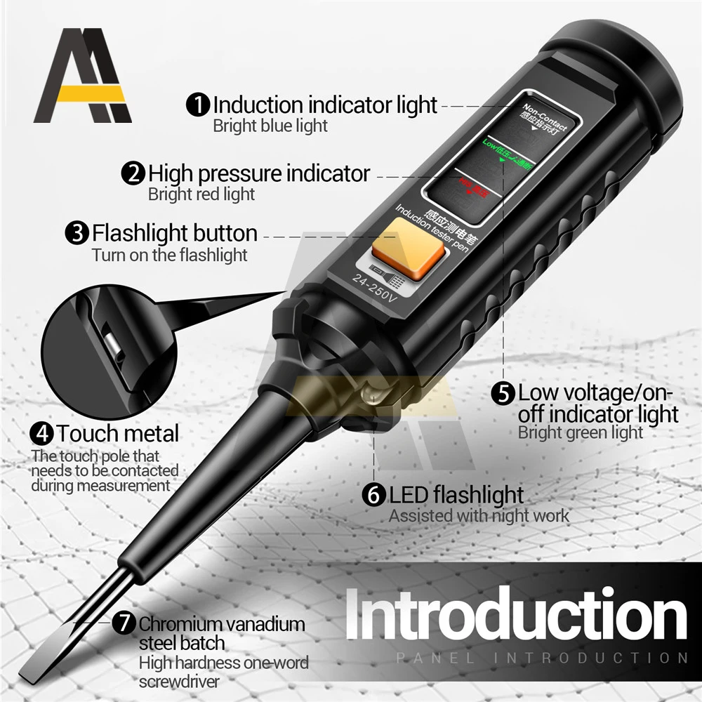 AC 25-250V Multifunctional Line detection Flat Screwdriver Pen Zero Live Wire Recognition Electrical On/Off Detector Tool