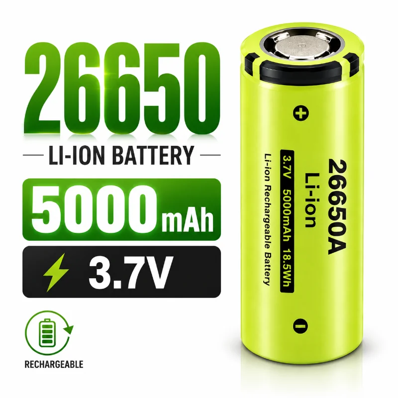 Image of EU-Lager Schnelle Lieferung 26650 3,7V 5000mAh 5Ah Wiederaufladbare Li-Ionen-Batteriezelle für Taschenlampe, Ventilator, Solarleuchte, LED-Lampe, Spielzeug, DIY-Akkupack, Montierbare Lithium-Batterie,