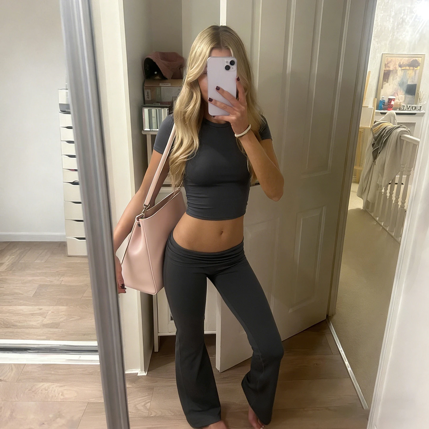 

IAMSURE-Casual Solid Two Pieces Matching Set Women Round Neck Short Sleeve T-shirts And Elastic Waist Long Pants Outfits Fashion
