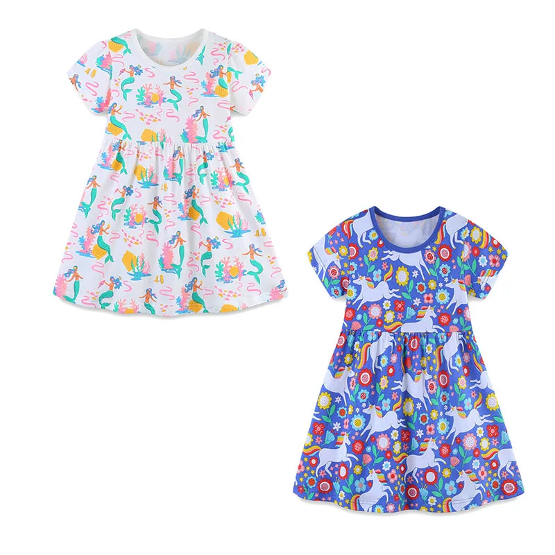 

Summer Unicorn Print Princess Dress for Girls 2-7T Toddler Short Sleeve Party Frocks Children's New Arrival Baby Dresses