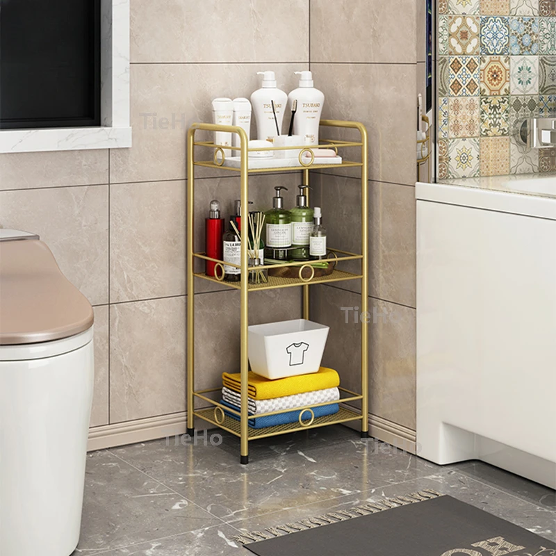 

Golden Shelf for Bathroom Kitchen Multi-layer Metal Storage Rack Waterproof No Rust Floor Stand Storage Rack