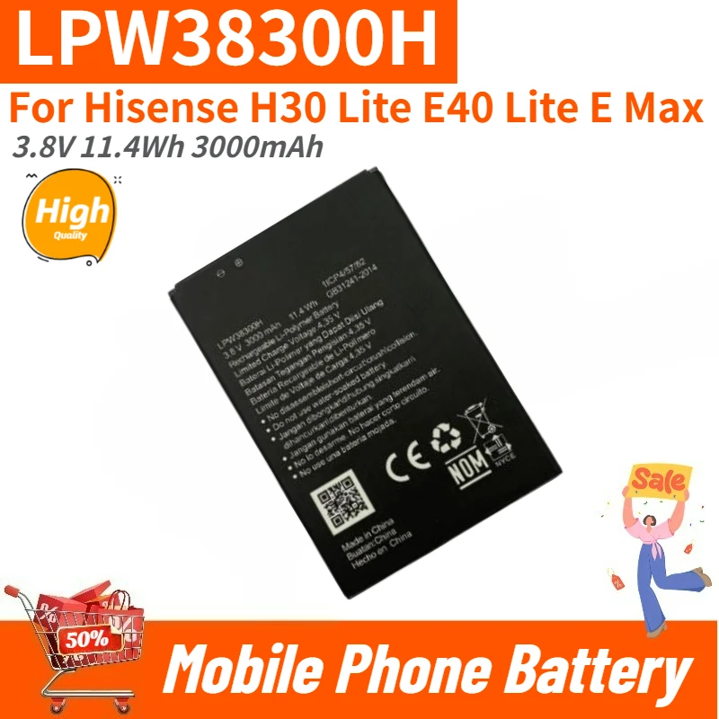 Batería de Alta Calidad LPW38300H 3.8V 11.4Wh 3000mAh para Hisense H30 Lite E40 Lite E Max, Batería de Repuesto Nueva