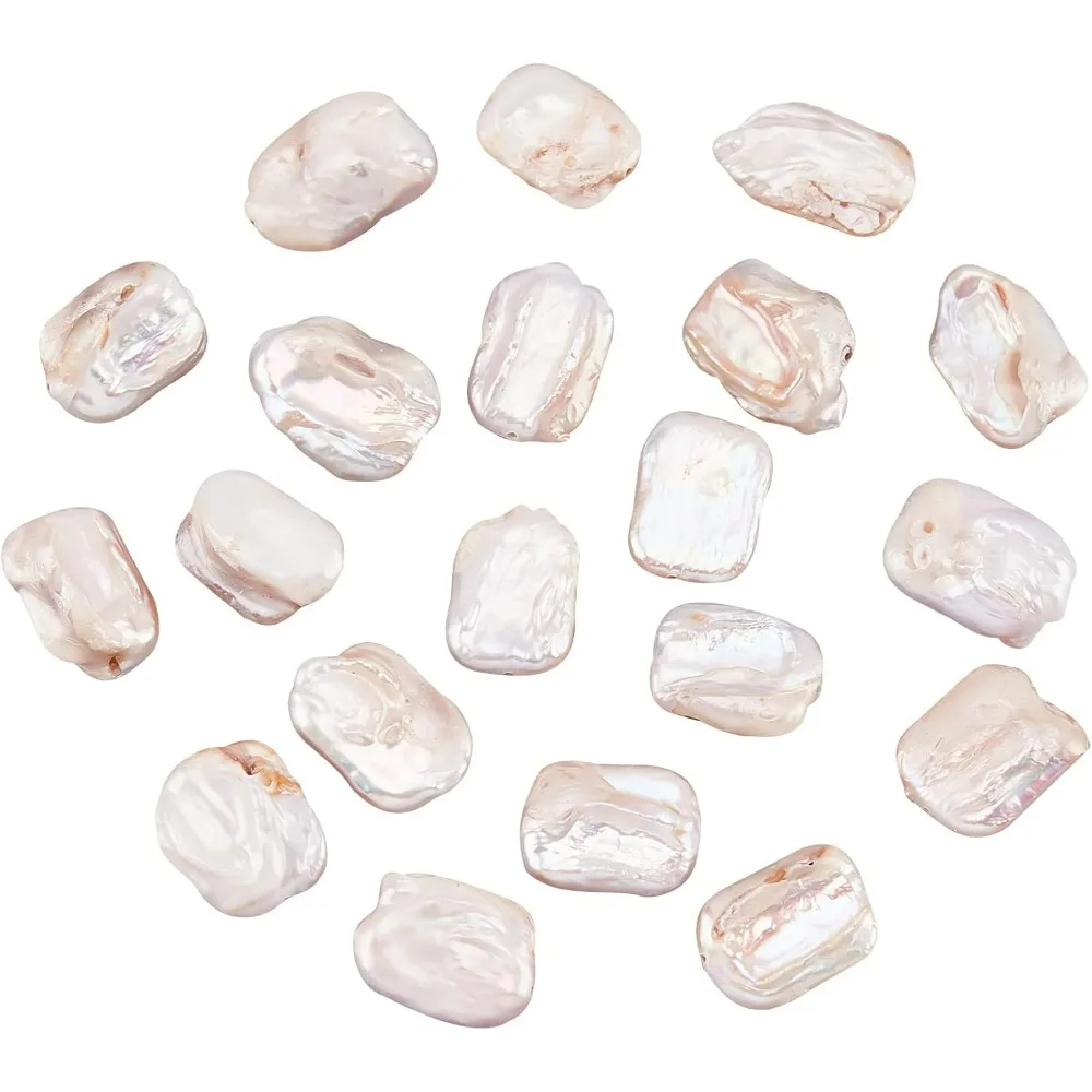 About 21 Pcs Freshwater Pearl Beads Strand, 0.7x0.55 Rectangle Shape White Natural Cultured Freshwater Pearl Beads Irregular