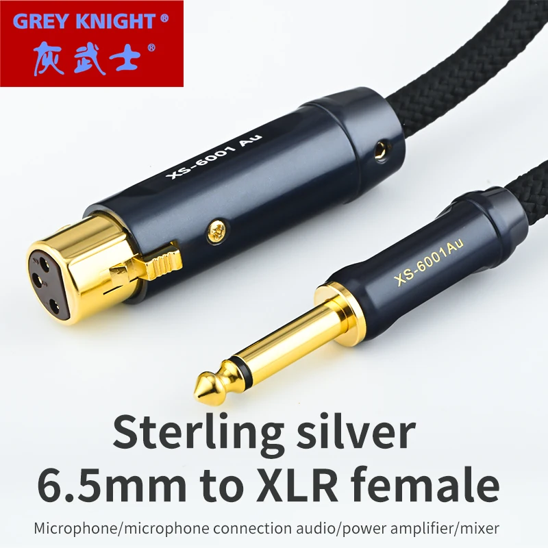 Grey Knight sterling silver 4N mono 6.5mm to XLR female plug microphone audio cable mixer sound card audio cable