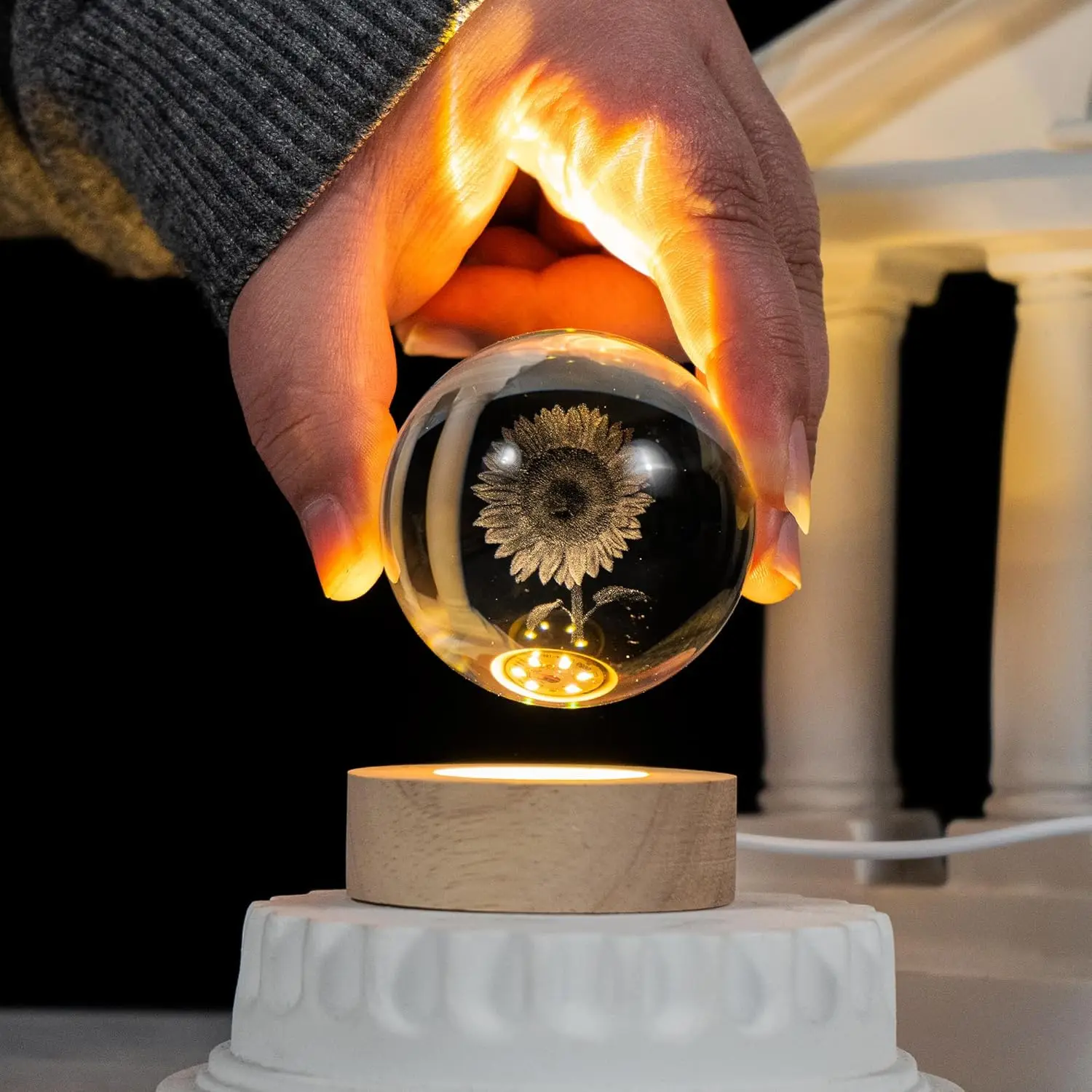 6Cm 3D Bunga Matahari Bola Kristal Dekorasi Bunga Matahari Bola Kaca Kristal Patung Bunga Koleksi Hadiah untuk Ibu Wanita Anak Perempuan