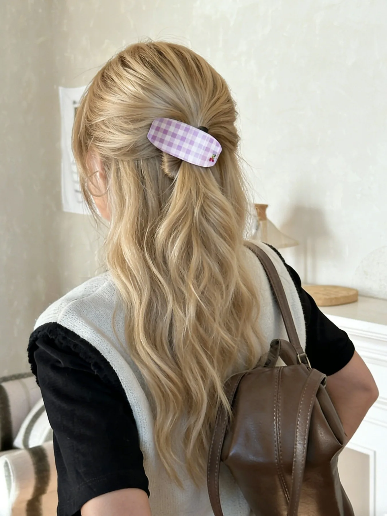 

Заколка для волос среднего размера (9,2 см) для прически «хвост», элегантная простая заколка-пружинка из ацетата в клетку, заколка-краб для прически «полу-пончо» сзади головы