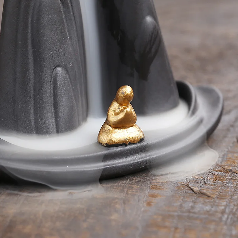 Zen Meditation Backflow Incense Burner Purple Clay Incense Holder for Home Decor Aromatherapy Relaxation Gifts (Without Incense）