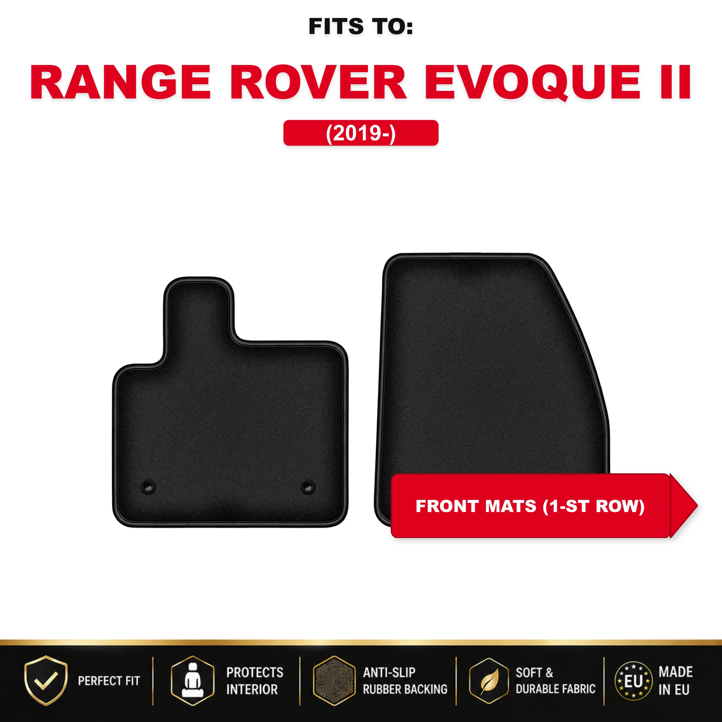Voorste velours vloermatten, zwart, 2 stuks. Voor: Range Rover Evoque II 2019 - een set autovloermatten voor de voorkant van het voertuig