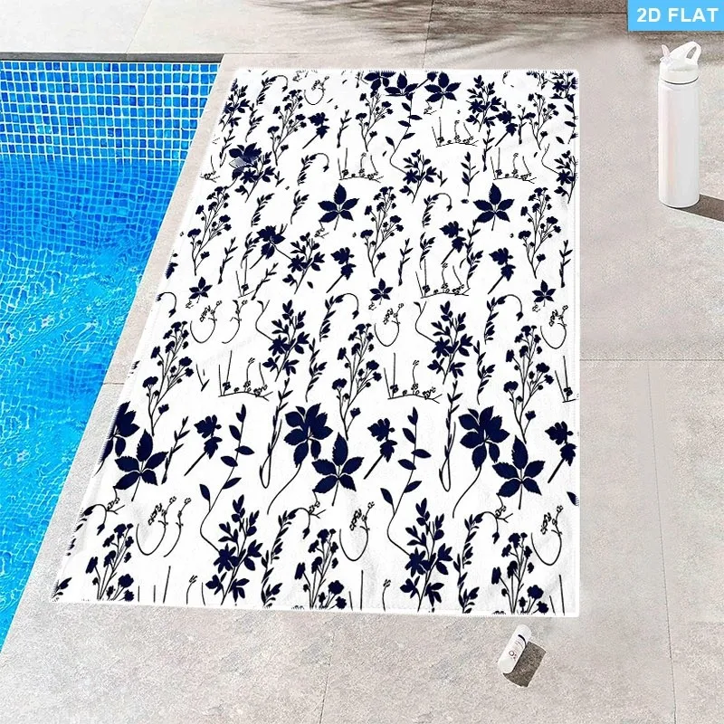 Classic Marguerite Daisy Beach Towel Navy Blue Yellow White Print for Summer Cottagecore & Picnic Essentials