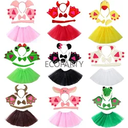 Animal Ear Headband Frog Cat Tail Claw Gloves Tutu Skirt Children Birthday Party Makeup Props Gifts Halloween Costume Cosplay