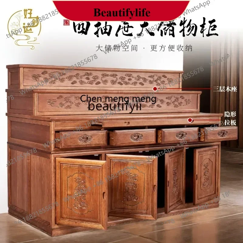 

D178 Solid wood Buddhist cabinet, incense case home Tibetan table three-layer shrine cabinet new Chinese style