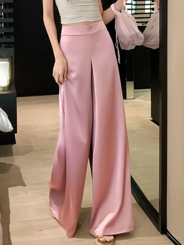 Fashion Satin White Wide Leg Pants Women's Spring Summer and Autumn New Styles High Waisted Straight Leg Pants Are Super Pants