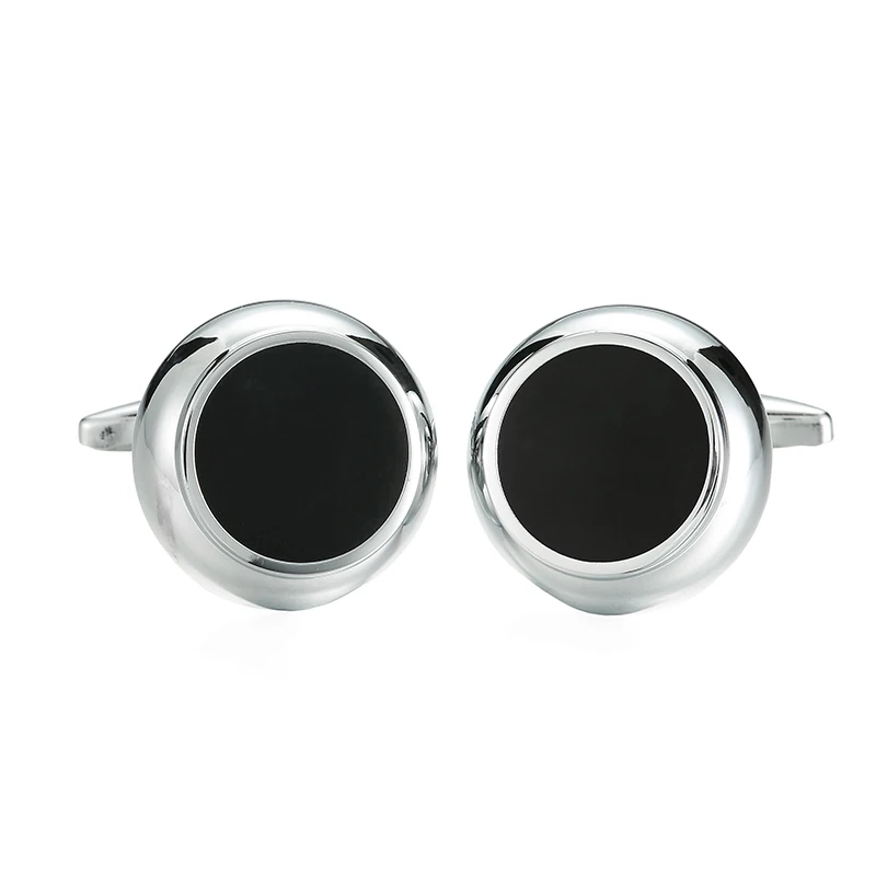 Classic men\'s French shirt cufflinks copper metal round Black enamel cuffs buttons suit accessories wedding jewelry gifts