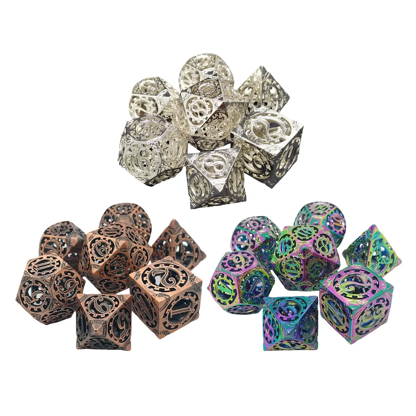 7Pcs Hollow Metal DND Game Dice Steampunk Gear Wheel for  RPG MTG Table Games D&D  Shadowrun and Math Teaching