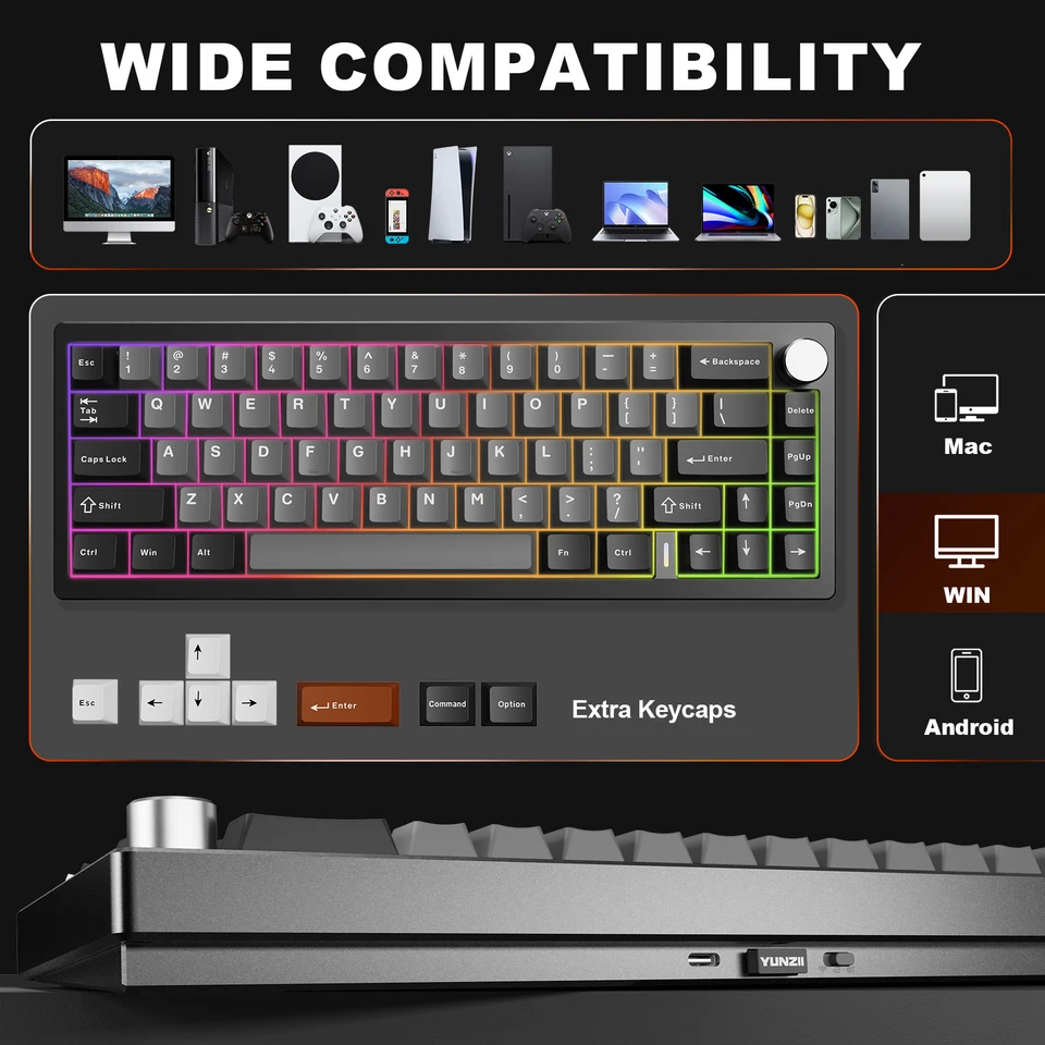 YUNZII AL68 ブラック QMK/VIA メカニカルキーボード、ワイヤレス