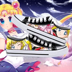 Scarpe di tela scollate graffiti dipinte a mano creative Sailor Moon, scarpe da ginnastica casual semplici piatte per studenti comode e traspiranti