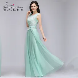 BABYONLINE Mint Green Bridesmaid Dress  Lace Floral Appqulies Sleevless Chiffon Skirt Wedding Guest Formal Dress Eleagant Gown