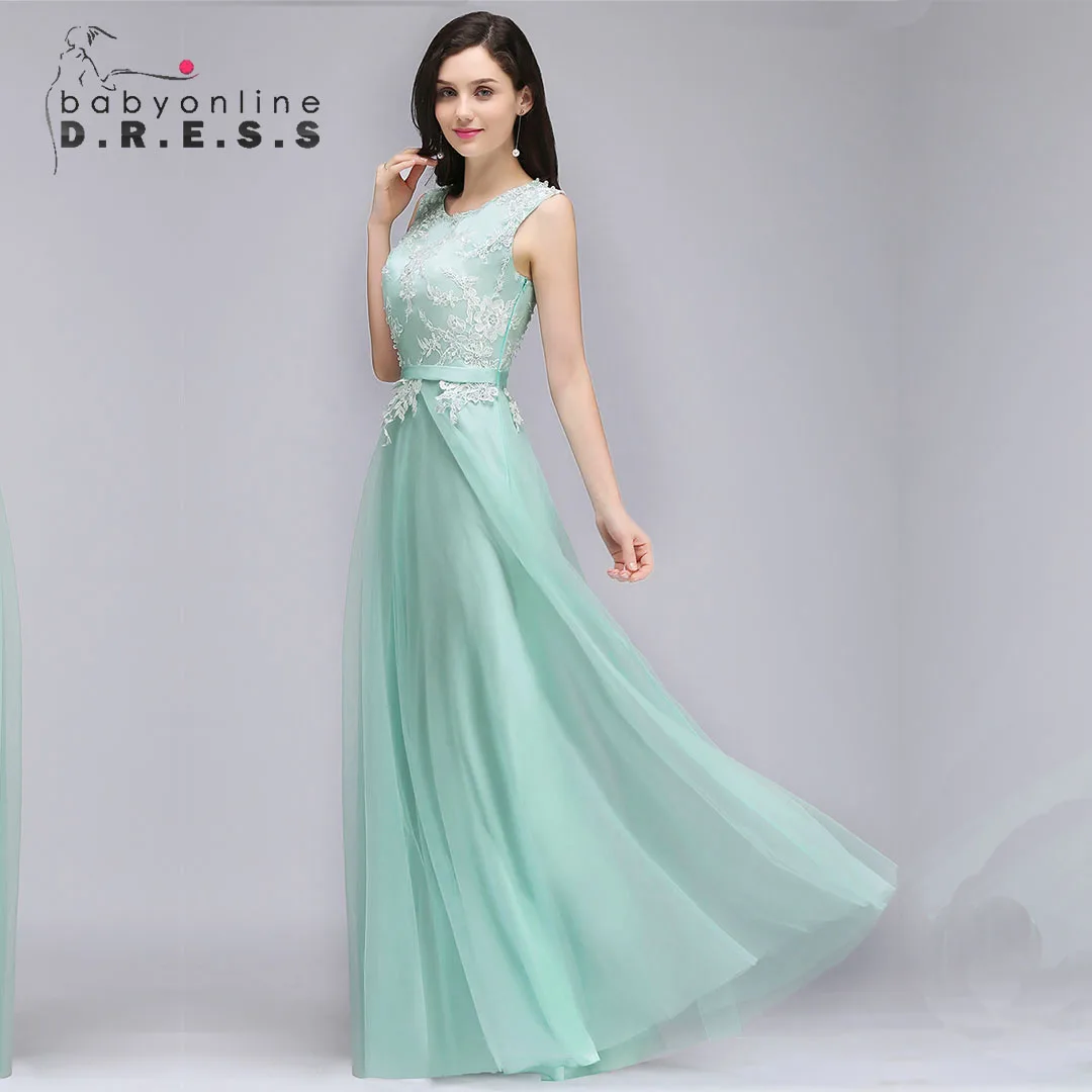 BABYONLINE Mint Green Bridesmaid Dress  Lace Floral Appqulies Sleevless Chiffon Skirt Wedding Guest Formal Dress Eleagant Gown