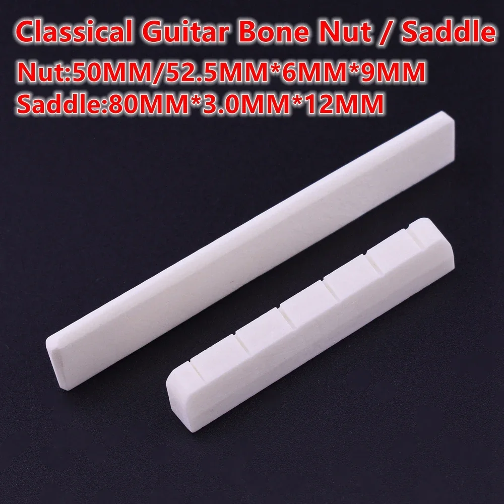 1 Piece Real Slotted Bone Nut/Saddle For Classical Guitar 50MM / 52.5MM * 6MM * 9MM/80MM*3MM*12MM