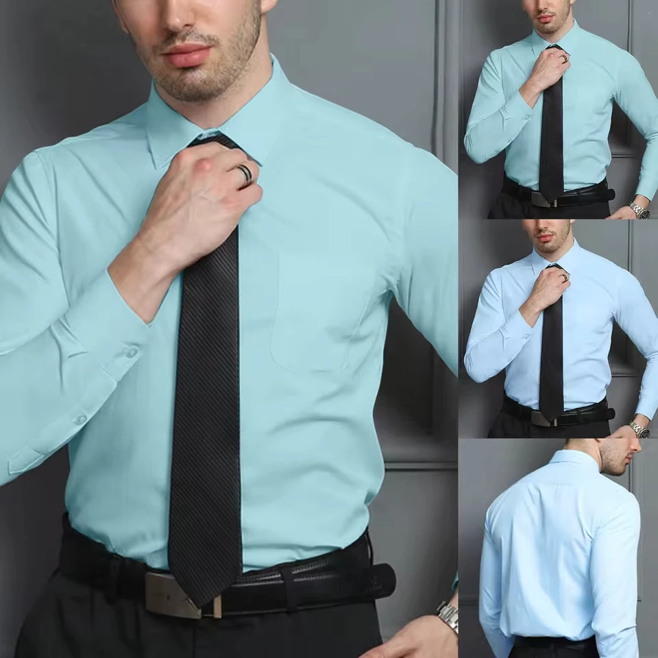 Mens Business Dress Shirt Casual Button Down Long Sleeve Shirts Regular Fit Solid Loose Regular Fit Formal Dress Men'S Shirt