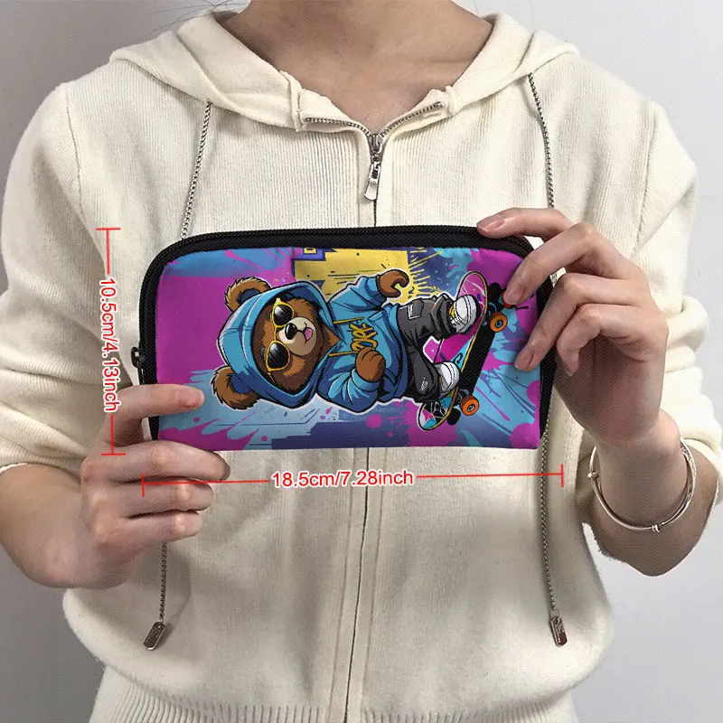 Cute Hip Hop Bear Print Wallets Graffiti Paints Splashing Purse Women Men Clutch Bag ID Credit Card Money Coin Bag Long Wallets