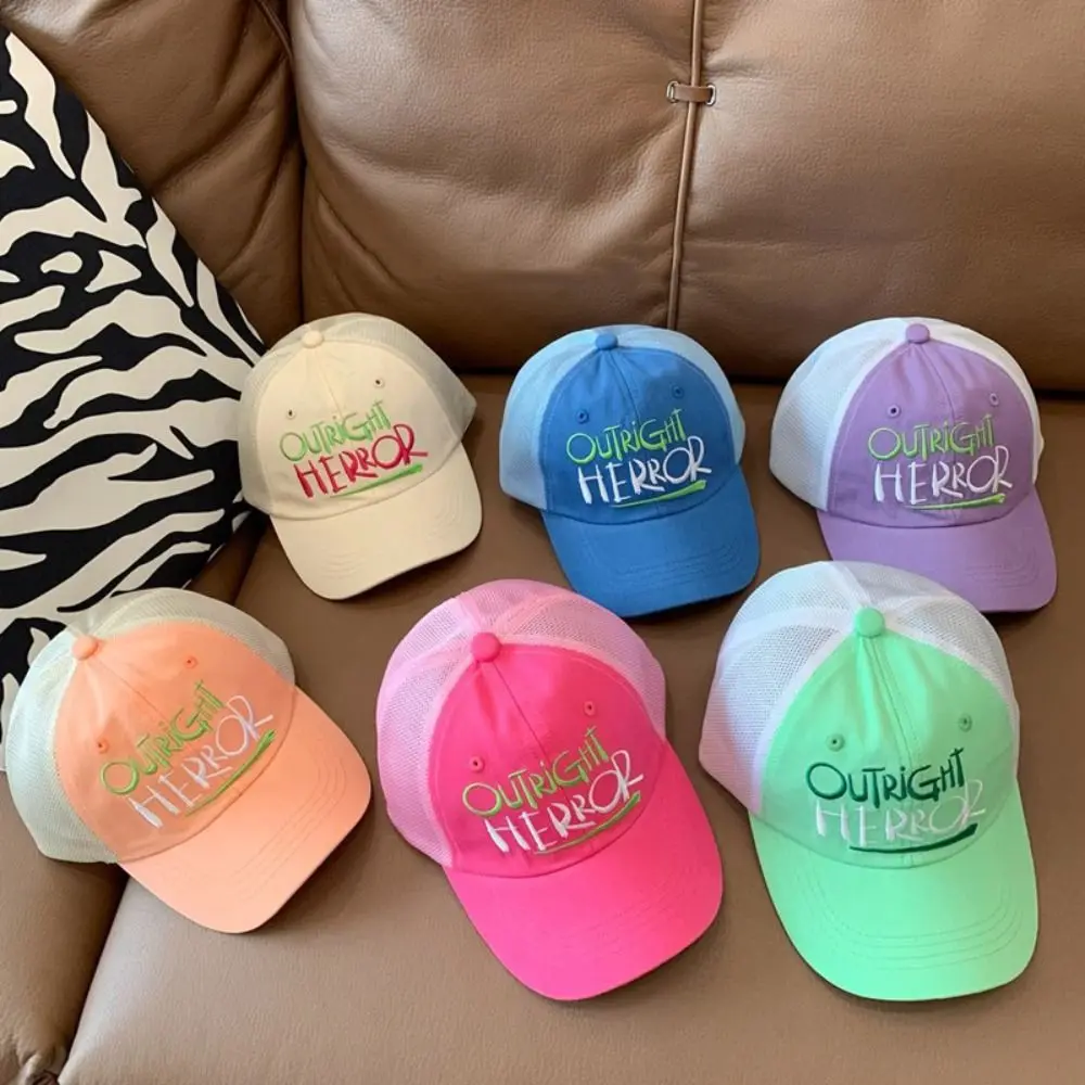 

Детская бейсбольная кепка ярких цветов в корейском стиле, быстросохнущая летняя шляпа от солнца с вышивкой букв, теннисная шляпа, анти-УФ-защита для девочек, фуражка