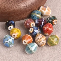10pcs Bicone Shape 12x10mm Enameled Glazed Ceramic Porcelain Loose Beads For Jewelry Making DIY Crafts Findings
