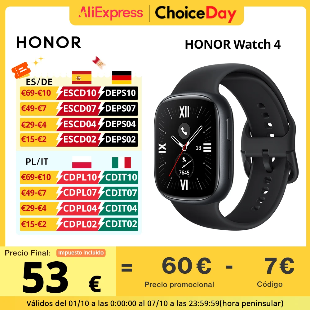 Global Version HONOR Watch 4 Smart Watch 5ATM Blood Oxygen Monitor BT5.2 GPS Bluetooth 5.2 Up to 14 Days Long Battery