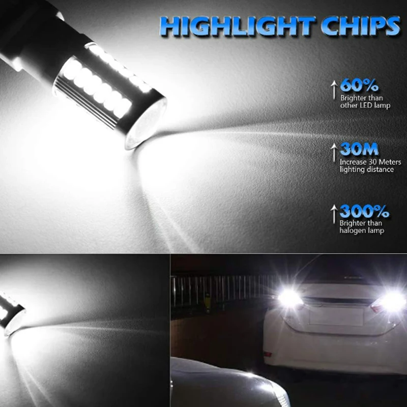 Lâmpada LED Turn Signal Lights, DRL Fog Tail Brake, Lâmpadas de estacionamento reversas, Branco, 1156, Bay15d, 1157, 1157, 12V, 33SMD, 7000K, PY21W,