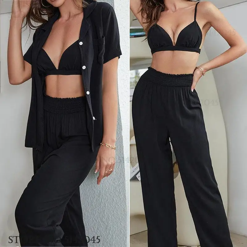 

Модный женский пижамный комплект из 3 предметов, сексуальное женское белье, одежда для отдыха, весна-лето, новая одежда для сна, пижамный костюм, свободная повседневная домашняя одежда, пижама