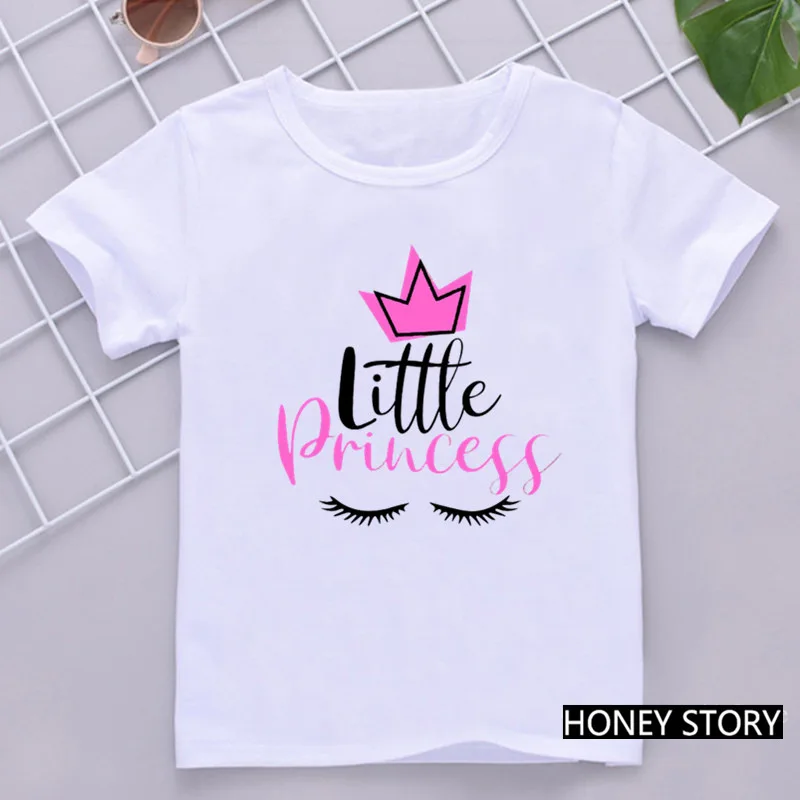 Kroonprinses Engelse Cartoon Bedrukt Kinder Ronde Hals Meisjes Korte Mouw Wit Kinder T-Shirt