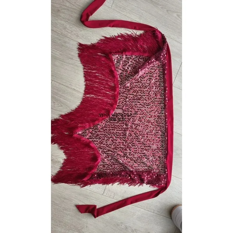 여성용 벨리댄스 힙 스카프 롱 프린지 불규칙한 망사 시미 벨트 반짝이 스팽글 타이 랩 오리엔탈 댄스 공연용