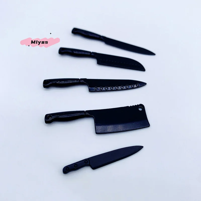 5 pçs/set 1/12 escala casa de bonecas em miniatura ferragens modelo cozinha utensílios acessórios fingir jogar facas casa boneca