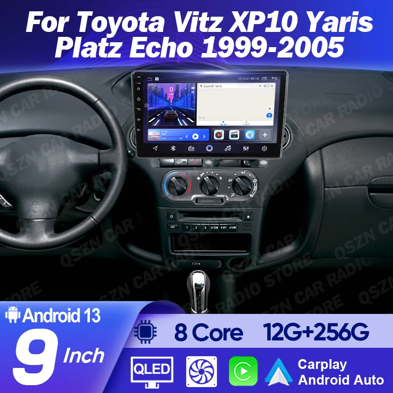 Android 13 Carplay para Toyota Vitz XP10 Yaris Platz Echo 1999-2005 Radio de coche reproductor de vídeo Multimedia unidad principal de navegación estéreo