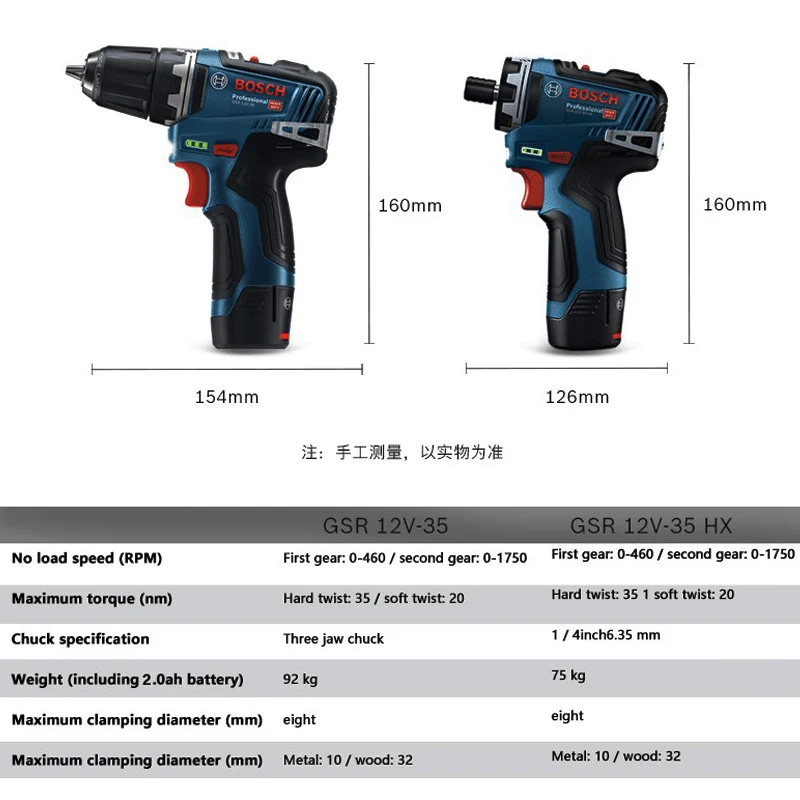 Bosch GSR 12V-35  Rechargeable Hand Drill Multi-function Household Lithium Battery Brushless Electric Screwdriver Power Tool