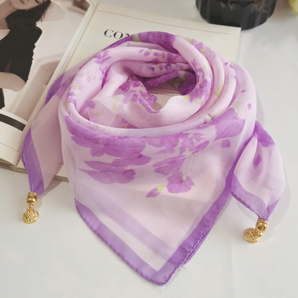 Neue Mode Magnetische Schnalle Schal Dünnen Schal Dekorative Chiffon Quadrat Sonnencreme Hals Abdeckung frauen Schals Party Geschenk – Detail 8